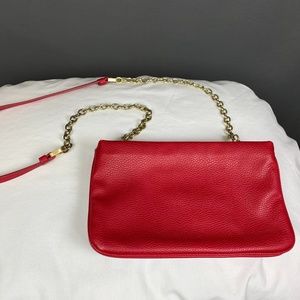 AT Red Leather Clutch with Gold Chain